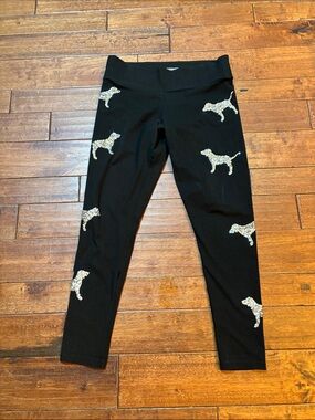 RARE Victorias Secret PINK Sequin Bling Pup Dog Skinny Yoga Leggings size large